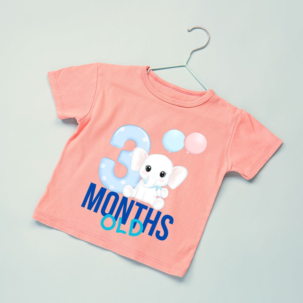 Monthly Birthdays 0-3 Months T-Shirts Cute Elephant with Birthday Month Number - T Bhai