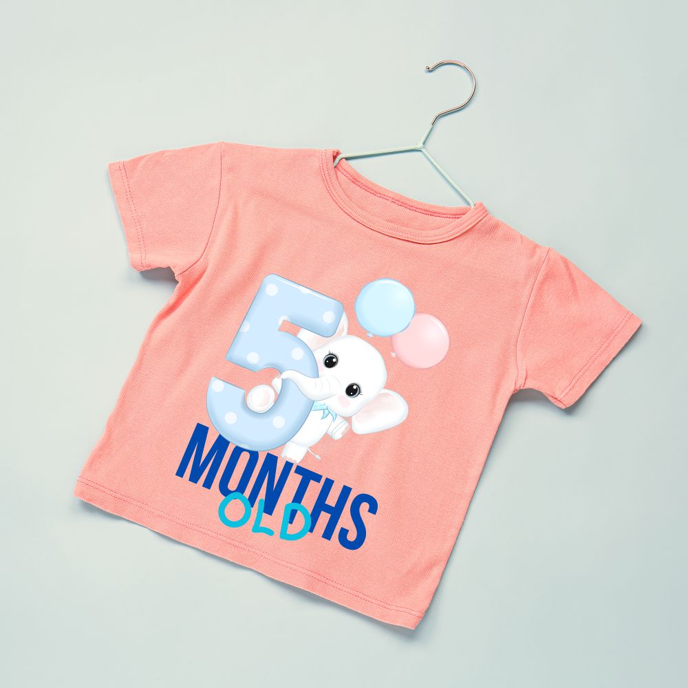 Monthly Birthdays 0-3 Months T-Shirts Cute Elephant with Birthday Month Number - T Bhai