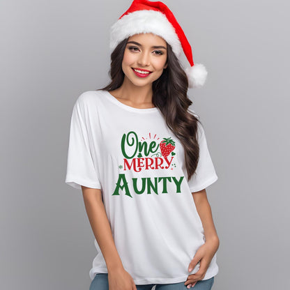 Custom One Merry Aunty/Uncle Christmas Theme Oversized T-Shirts