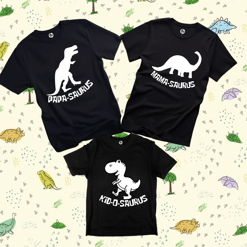 PapaSaurus MamaSaurus & Kid-O-Saurus Dino Theme Family T-Shirts - T Bhai