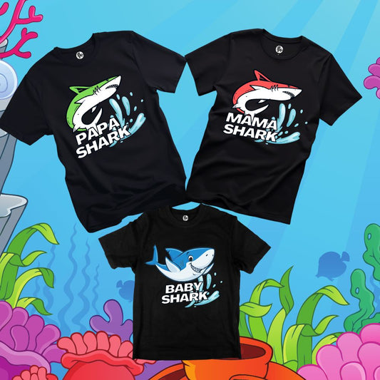 Papa Shark Mama Shark Baby Shark Family T-Shirts - T Bhai