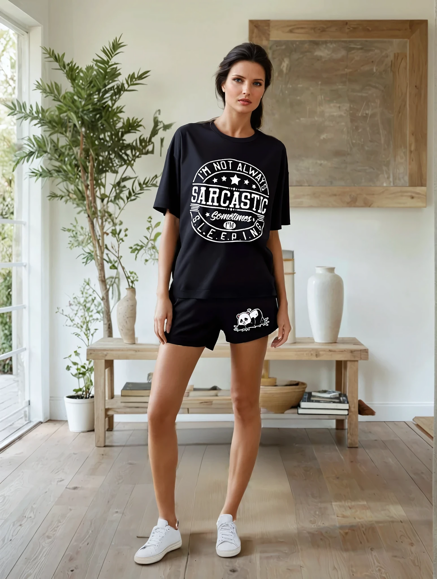 Sleepy Panda Oversize T-Shirt and Terry Shorts Co-ord Set