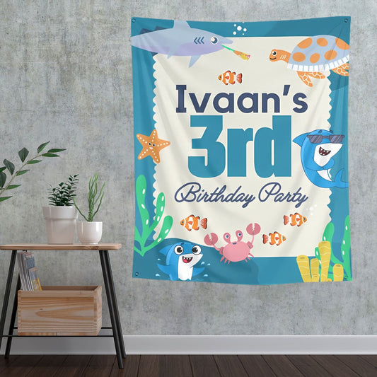 Shark and Sea Theme Tapestry for Birthday Party Decoration