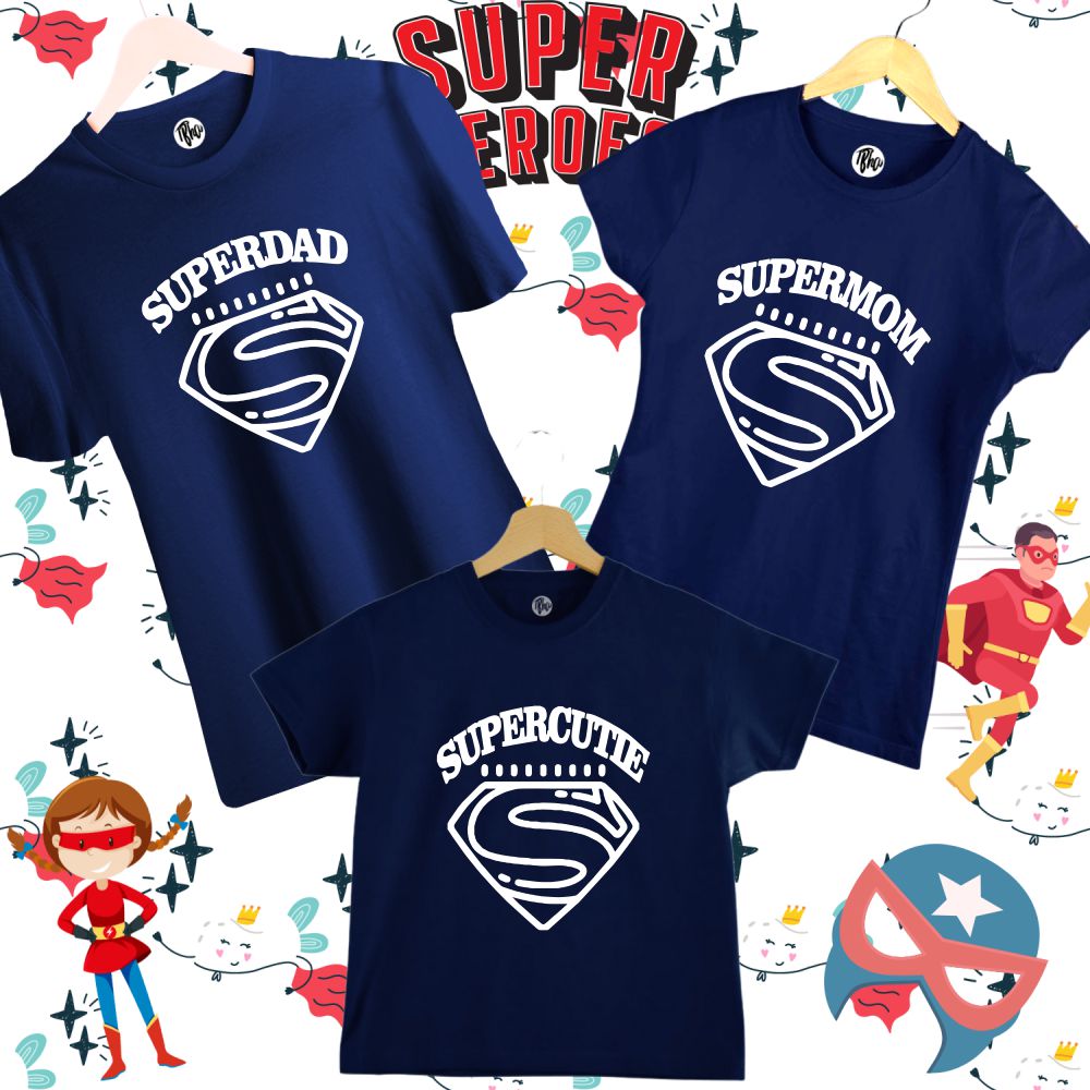 Super Hero Family T-Shirts - Superdad Supermom & Supercutie - T Bhai