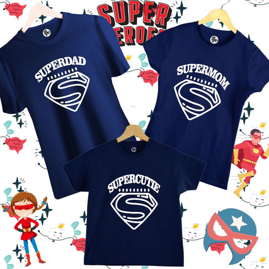 Super Hero Family T-Shirts - Superdad Supermom & Supercutie - T Bhai