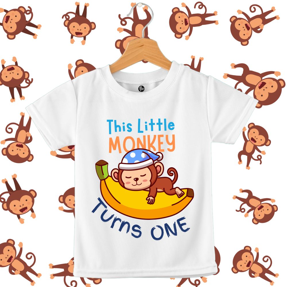 This Little Monkey Turns One 1st Birthday T-Shirt - T Bhai