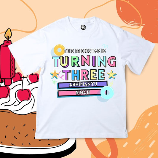 This Rockstar is turning THREE | Party Theme Personalized T-Shirt - T Bhai