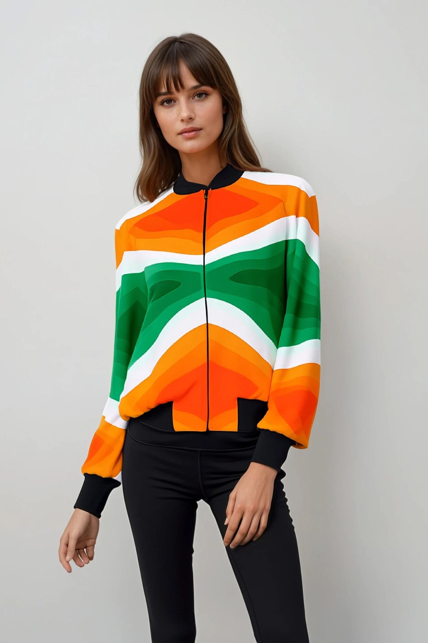 Tiranga Triumph Tricolor All Over Printed Bomber Jacket