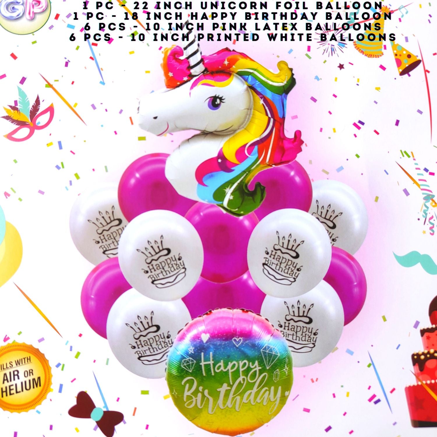 Unicorn Theme Birthday Decoration Foil Balloons & Printed Balloons (14 Piece Set) - T Bhai