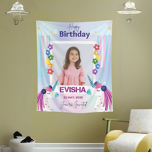 Custom Unicorn Theme Decorative Tapestry for Birthday Party