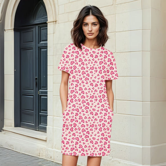 Love Hearts All Over Printed T-Shirt Dress