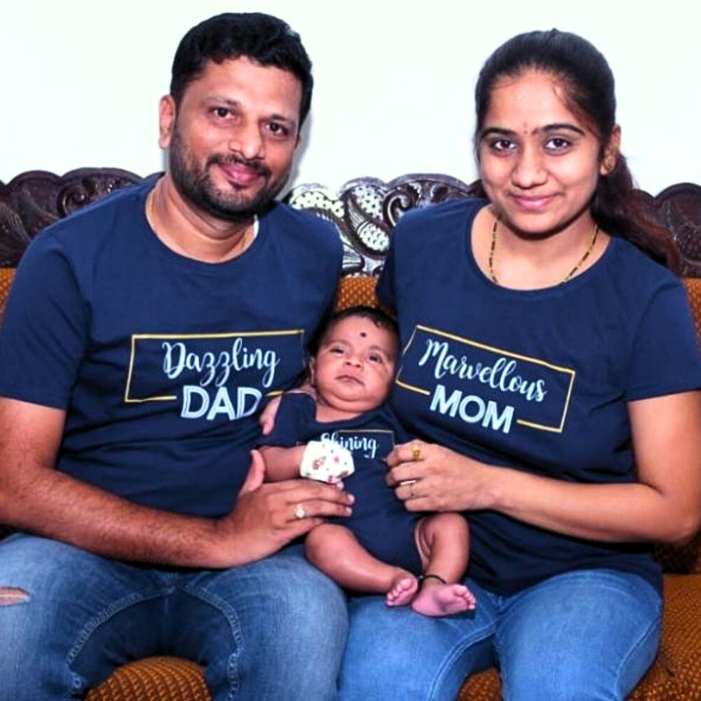 Mom dad shop son matching shirts