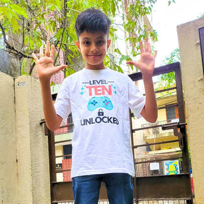 Level Ten Unlocked - 10th Birthday T-Shirt for Kids - T Bhai