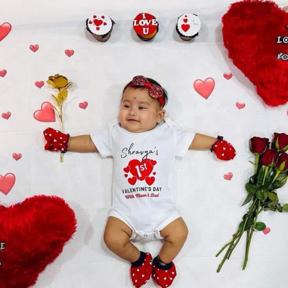 Custom Name First Valentine's Day With Mom & Dad Bodysuit for Baby Boys & Baby Girls - T Bhai