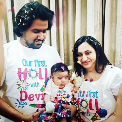 Our First Holi Customised Holi T-Shirts for Mom & Dad - T Bhai