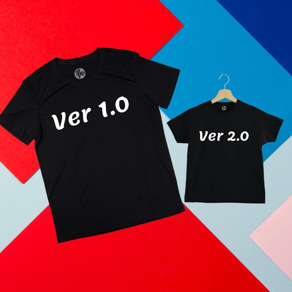 Version 1.0 & Version 2.0 Matching Father Son & Daughter Combo T-Shirt & Romper Set - T Bhai