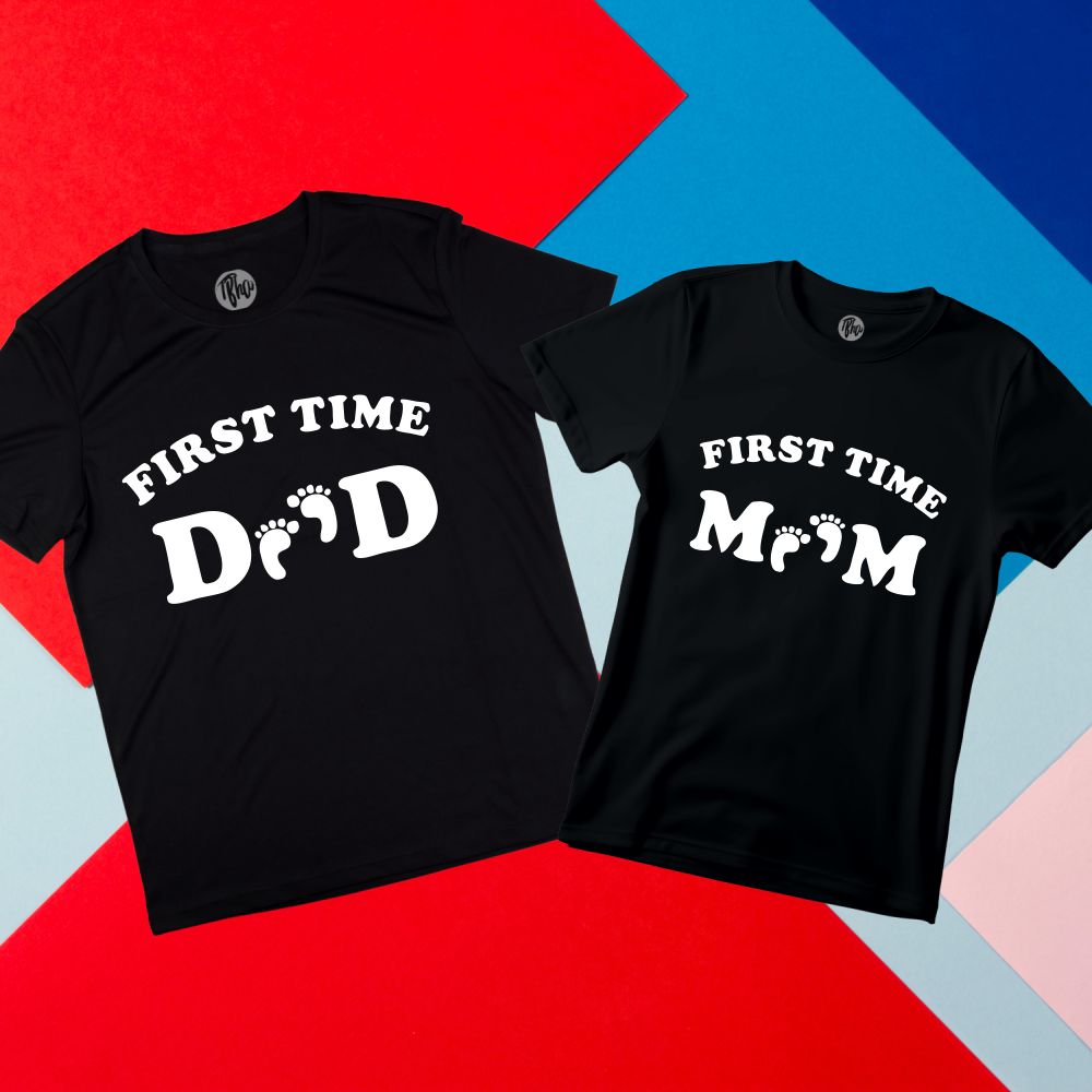 First Time Mom & First Time Dad Pregnancy Announcement Photo Shoot Couple T-Shirts