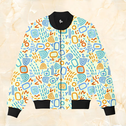 Geometrical Abstract All Over Pattern Print Bomber Jacket