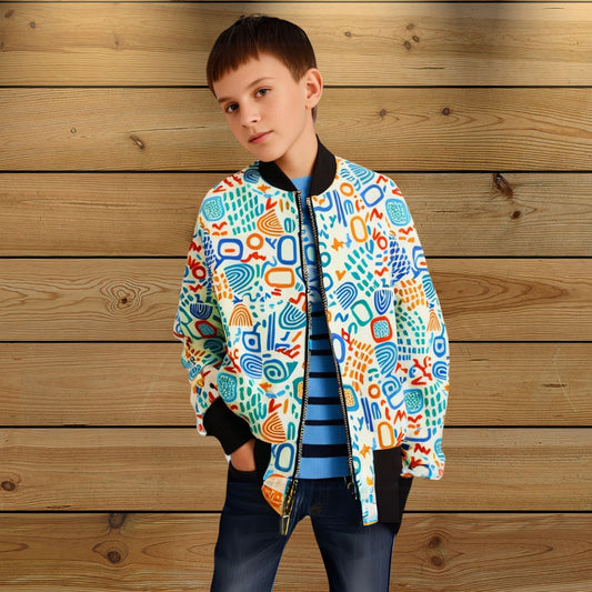 Geometrical Abstract All Over Pattern Print Bomber Jacket