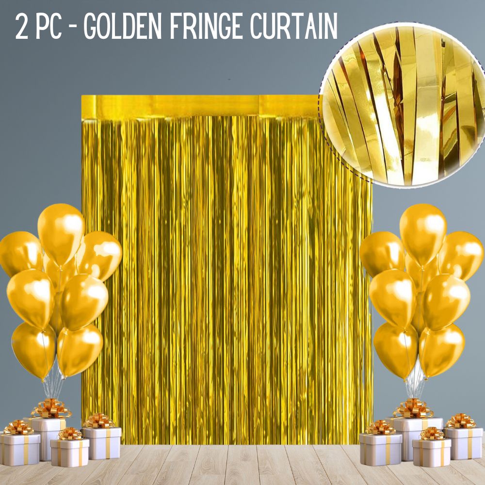 Golden Foil Fringe Curtain for Decoration - Pack of 2 | Birthdays Anniversaries Baby Shower - T Bhai