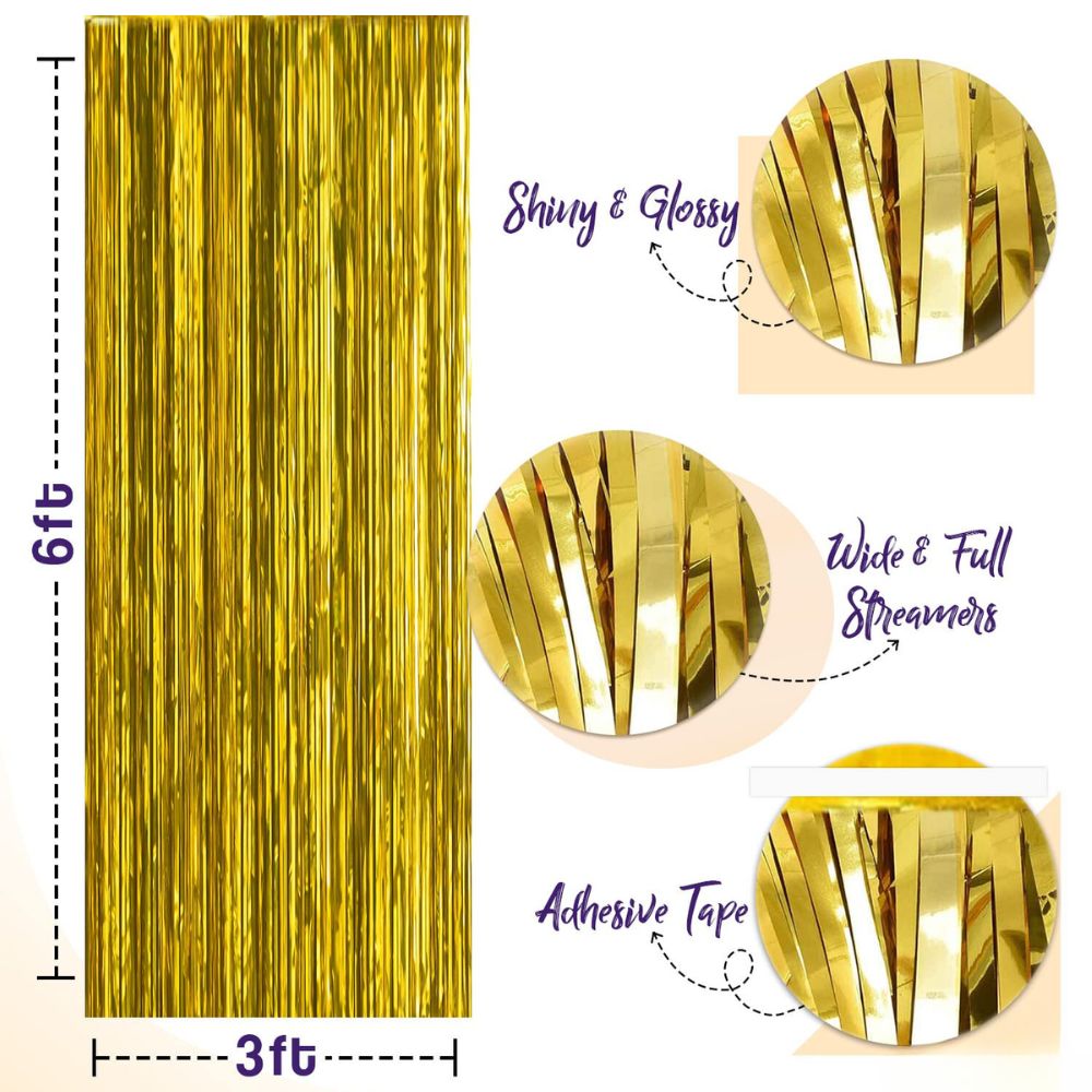 Golden Foil Fringe Curtain for Decoration - Pack of 2 | Birthdays Anniversaries Baby Shower