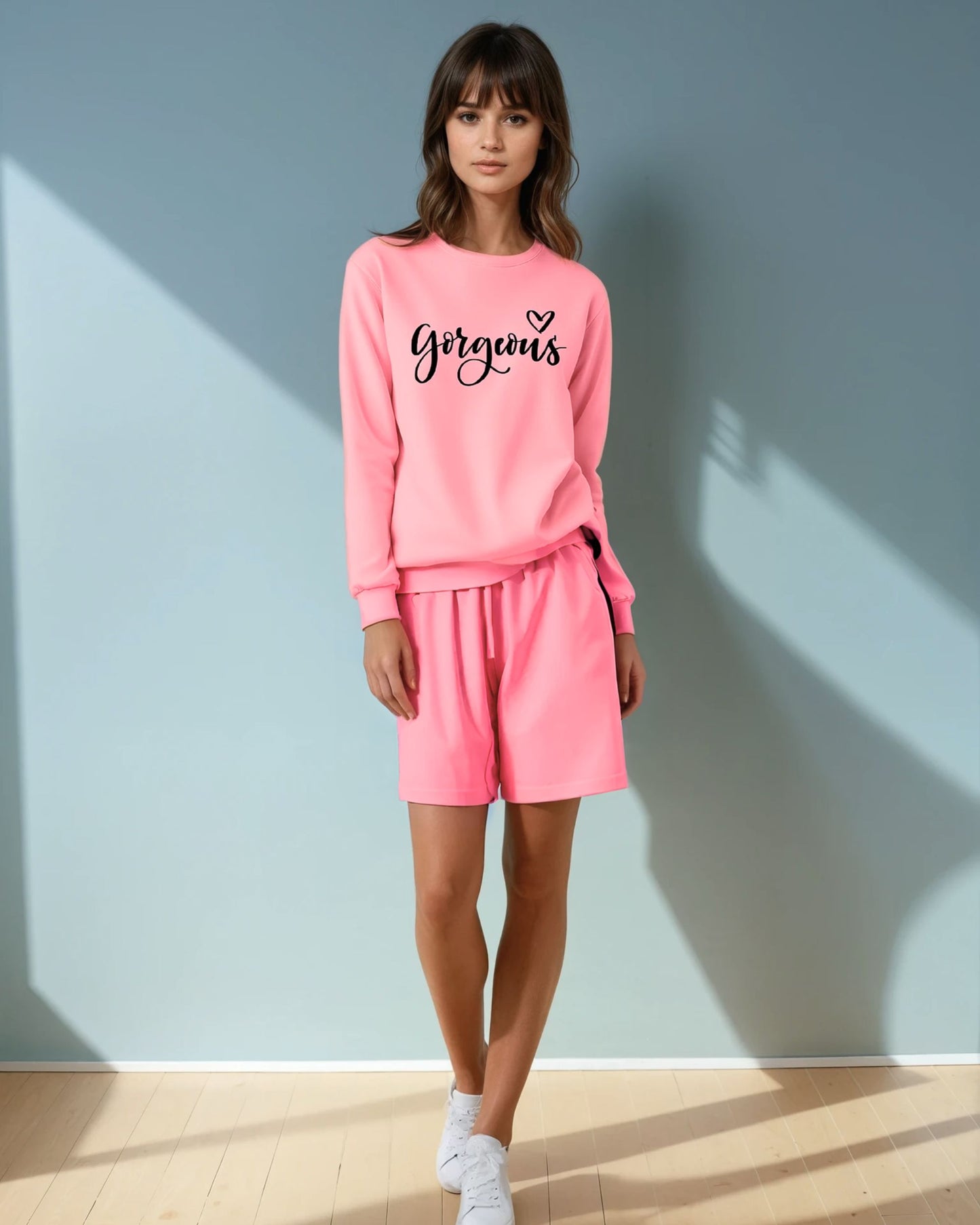 Gorgeous Pink Sweatshirt & Flamingo Terry Shorts