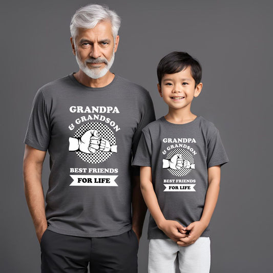 Grandpa & Grandson Best Friends for Life Charcoal Melange T-Shirts