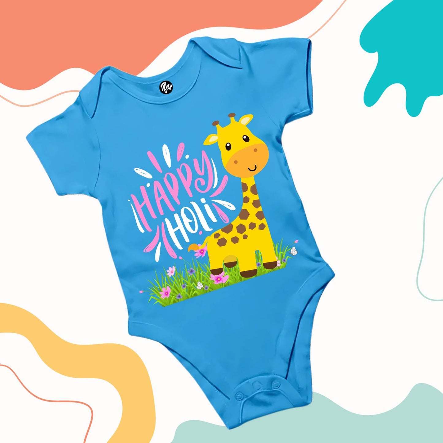 Happy Holi Colorful Animal Print Onesie For Babies