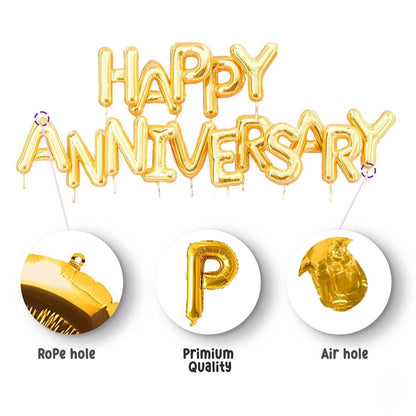 Happy Anniversary 16 Letters | Metallic Gold Foil Balloon Banner - T Bhai