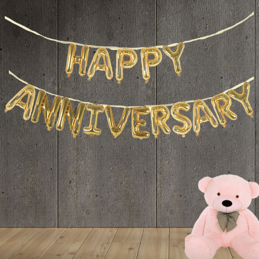 Happy Anniversary 16 Letters | Metallic Gold Foil Balloon Banner - T Bhai