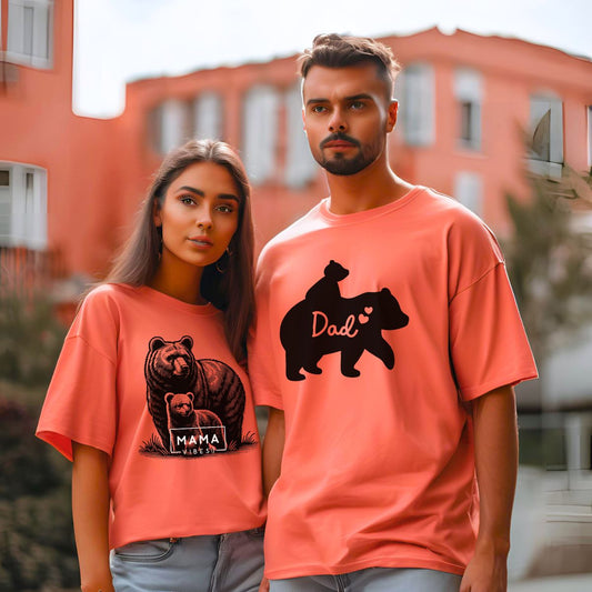 Mama Bear Vibes and Dad Bear Love Oversized Unisex T-Shirts | Pregnancy Announcement