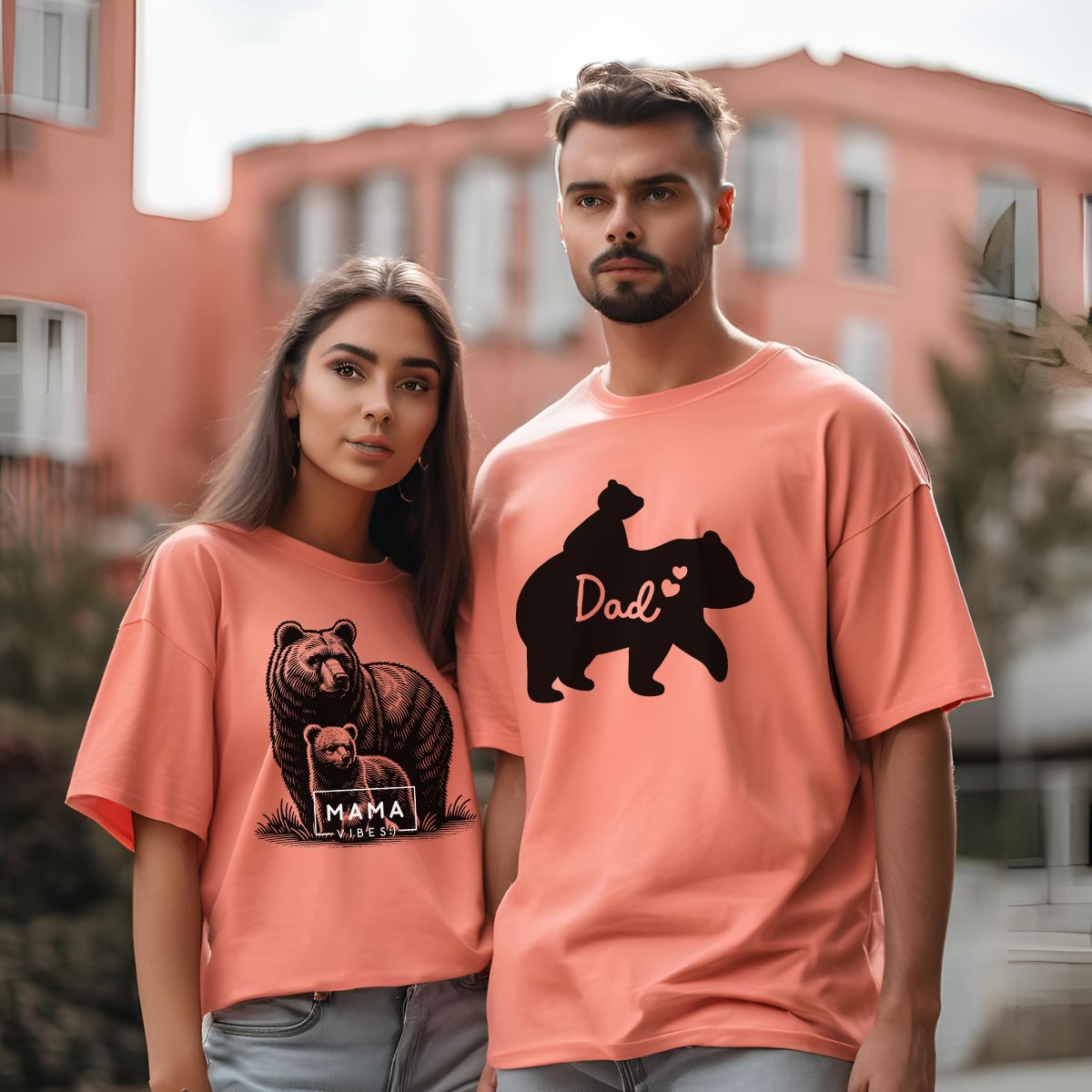 Mama Bear Vibes and Dad Bear Love Oversized Unisex T-Shirts | Pregnancy Announcement