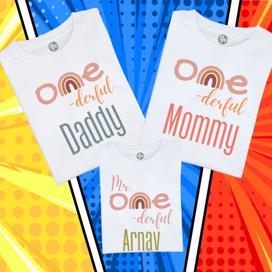 Personalized Mr. One-derful Daddy Mommy Baby | 1st Birthday T-Shirts