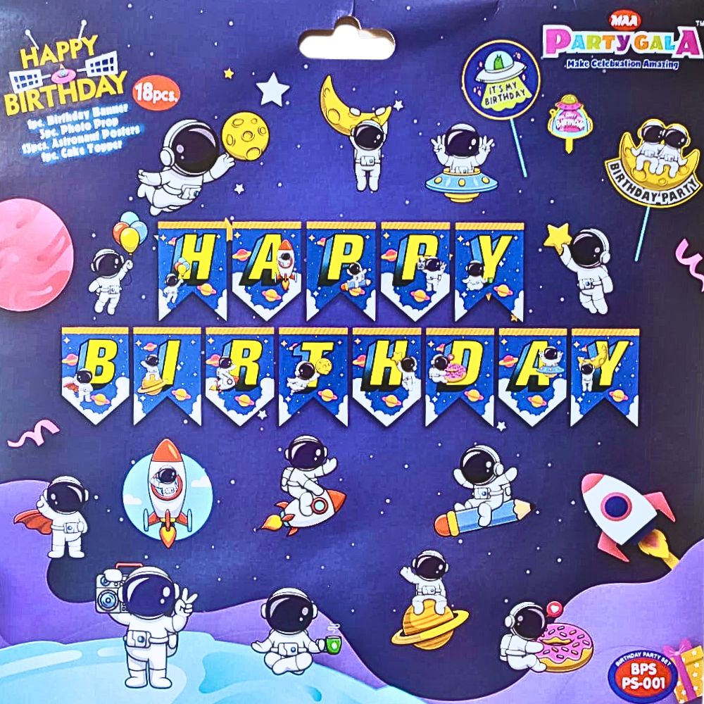 Space Theme Happy Birthday Banner & Decoration for Birthday Party (18 Pieces) - T Bhai