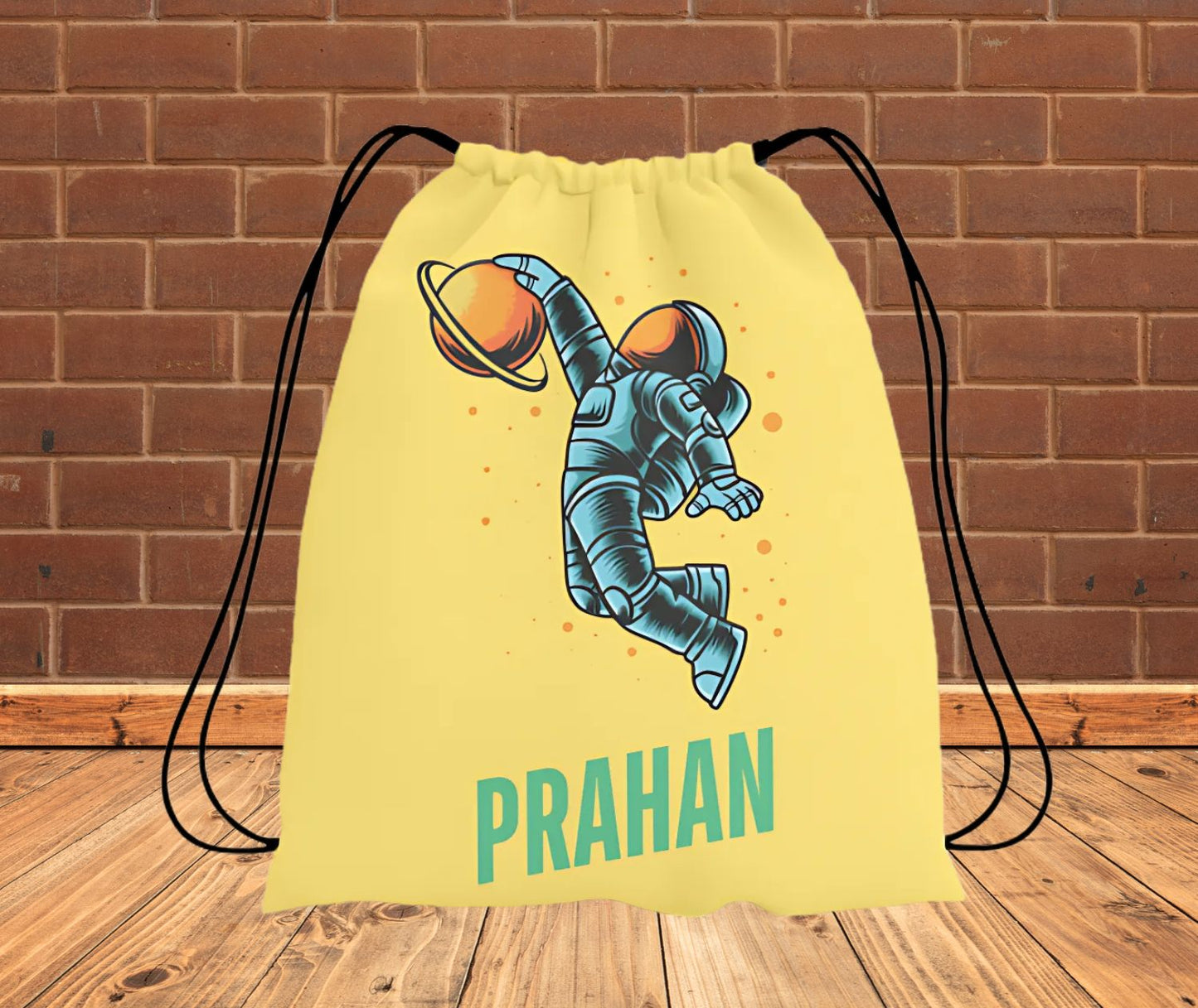 Space Theme All Over Printed Personalized Astronaut Drawstring Bag