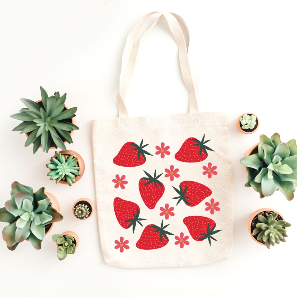 Berry Berry Strawberry Tote Bag with Zipper