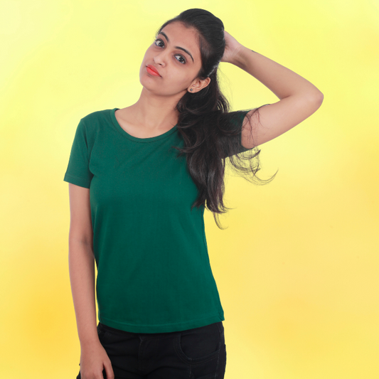 Women's Plain T-Shirt Bottle Green - T Bhai