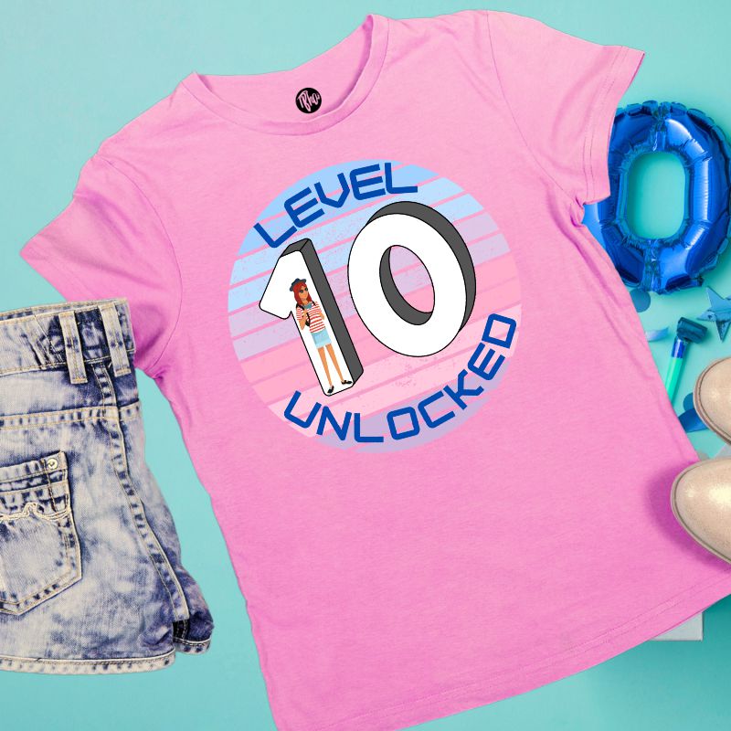 Level Ten Unlocked Tenth Birthday T-Shirt for Girls - T Bhai