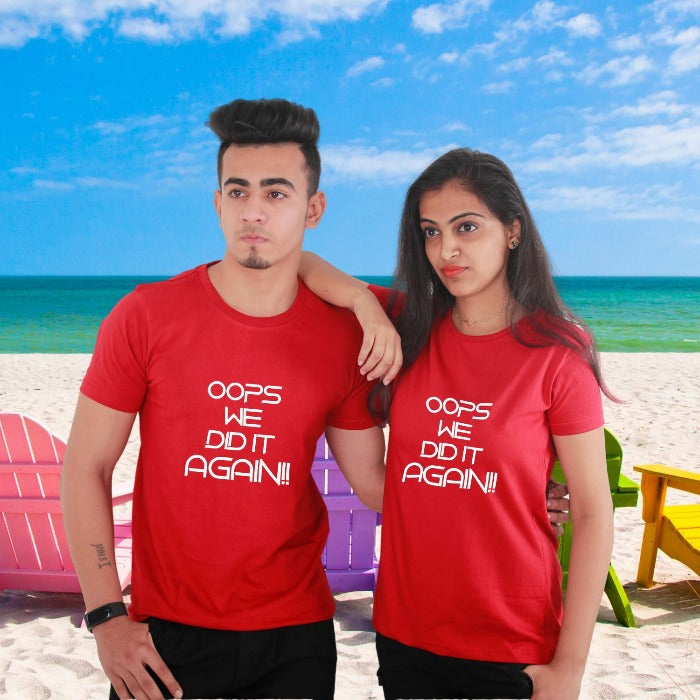 Oops We Did it Again Pregnancy Photo Shoot Combo T-Shirts - Mom & Dad T-Shirts - T Bhai
