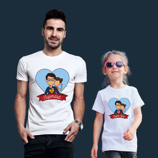 Superdad and Super Girl Matching Father Daughter Combo T-Shirt - T Bhai