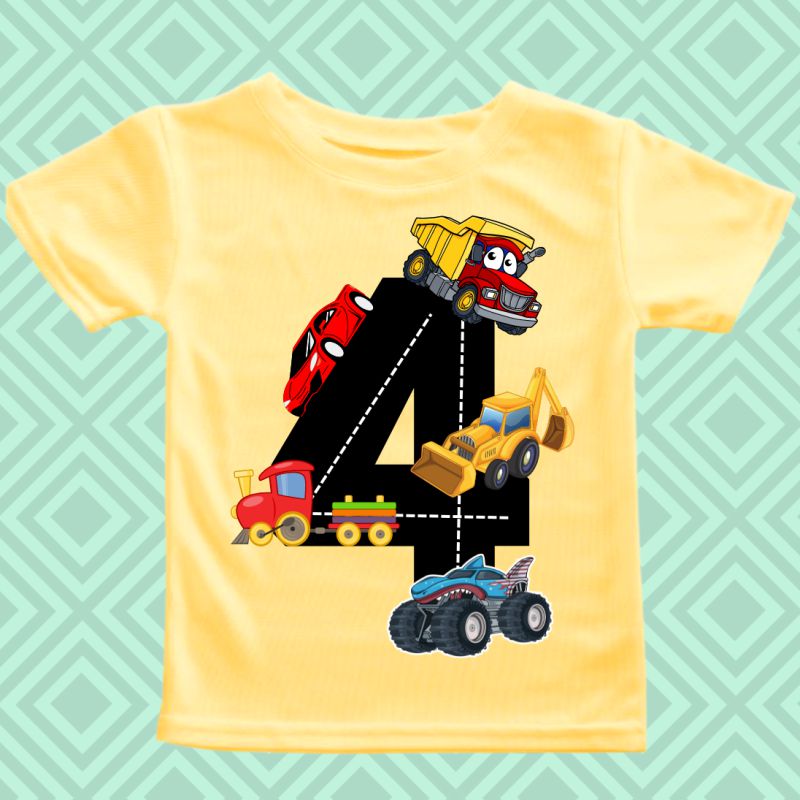 Fourth Birthday T-Shirt for Kids | Construction crew Cars & Engine - T Bhai