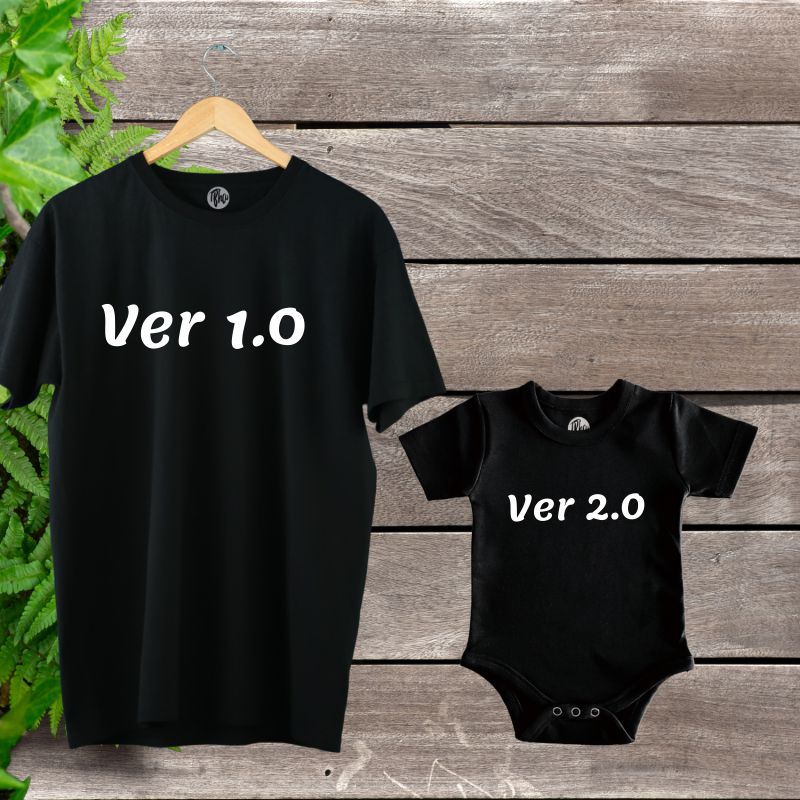 Version 1.0 & Version 2.0 Matching Father Son & Daughter Combo T-Shirt & Romper Set - T Bhai