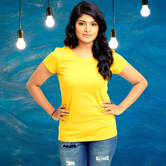 Women's Plain T-Shirt Yellow - T Bhai
